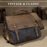 VASCHY Messenger bag for men, Vintage Leather Canvas Satchel 14in Laptop Crossbody Shoulder Bag