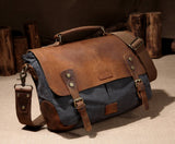 VASCHY Messenger bag for men, Vintage Leather Canvas Satchel 14in Laptop Crossbody Shoulder Bag
