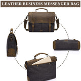 VASCHY Messenger bag for men, Vintage Leather Canvas Satchel 14in Laptop Crossbody Shoulder Bag
