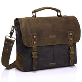 VASCHY Messenger bag for men, Vintage Leather Canvas Satchel 14in Laptop Crossbody Shoulder Bag