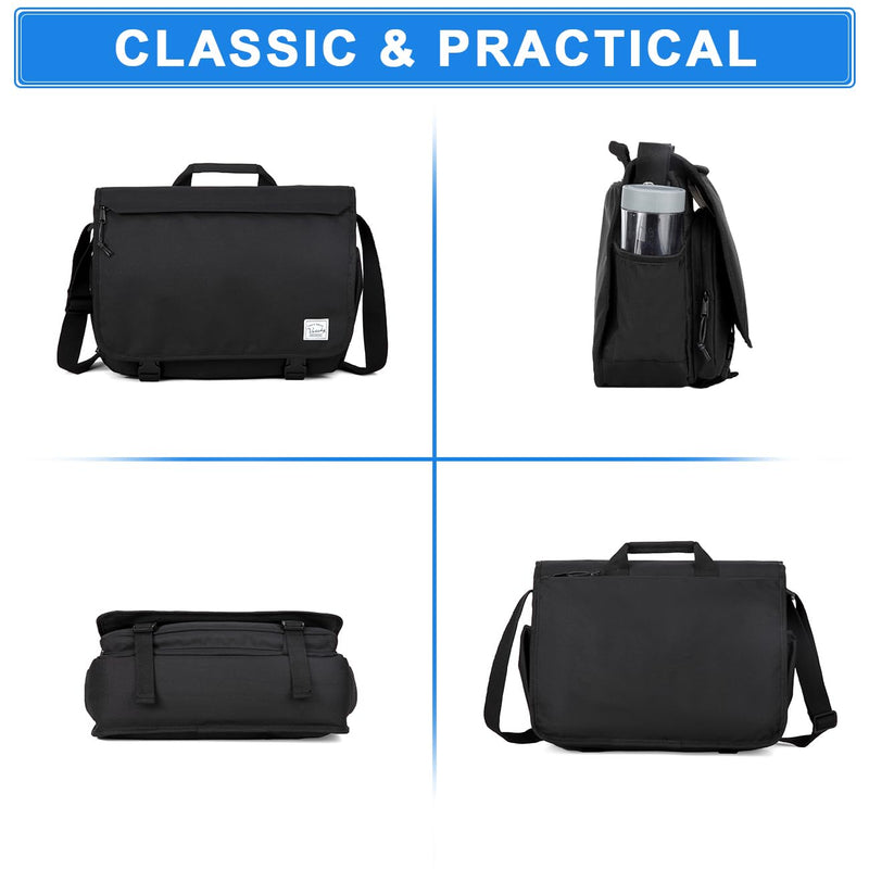 VASCHY Messenger Bag for Men,Water Resistant Casual Satchel Briefcase Fashion Work Bag Crossbody Shoulder Handbag for Women College Campus Black