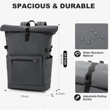 VASCHY Roll Top Travel Backpack for Men, Water Resistant Expandable Large Carry-on Casual Daypack for Work Business Hiking College Gray
