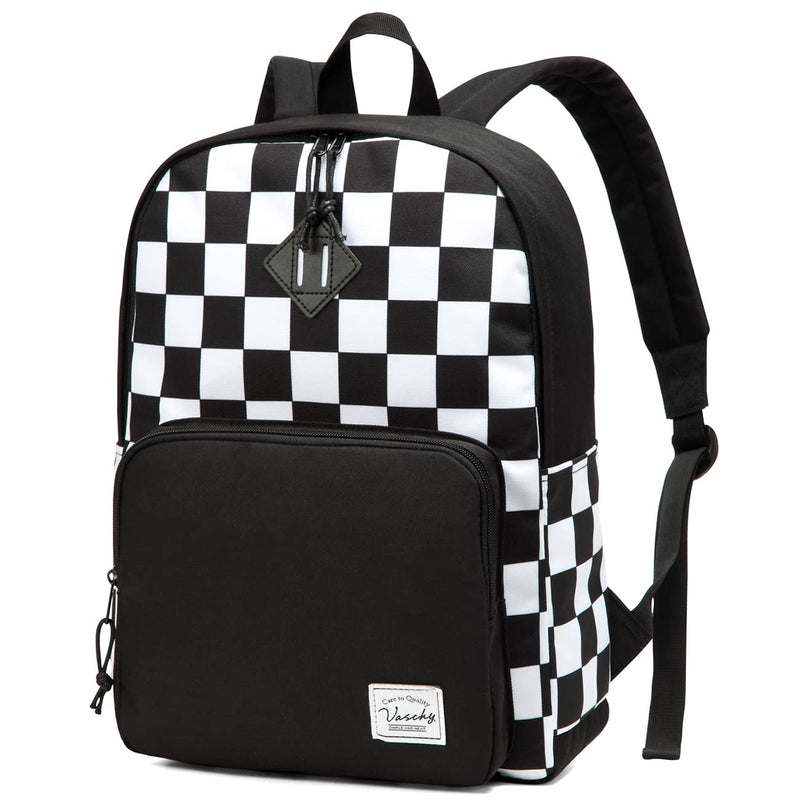 VASCHY School Backpack, Lightweight Travel Backpack for Men Women Schoolbag Bookbag for Kids Teen Boys Girls Black White Plaid Checker