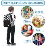 VASCHY School Backpack, Lightweight Travel Backpack for Men Women Schoolbag Bookbag for Kids Teen Boys Girls Black White Plaid Checker