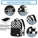 VASCHY School Backpack, Lightweight Travel Backpack for Men Women Schoolbag Bookbag for Kids Teen Boys Girls Black White Plaid Checker