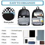 VASCHY School Backpack, Lightweight Travel Backpack for Men Women Schoolbag Bookbag for Kids Teen Boys Girls Black White Plaid Checker