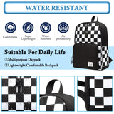 VASCHY School Backpack, Lightweight Travel Backpack for Men Women Schoolbag Bookbag for Kids Teen Boys Girls Black White Plaid Checker