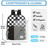 VASCHY School Backpack, Lightweight Travel Backpack for Men Women Schoolbag Bookbag for Kids Teen Boys Girls Black White Plaid Checker