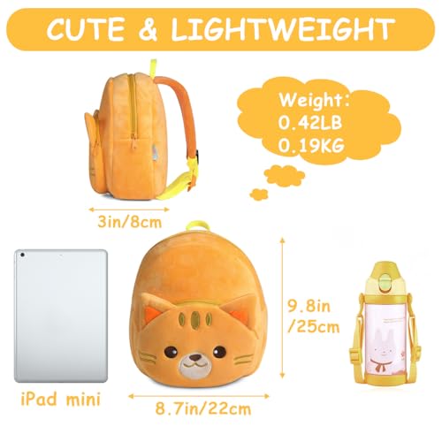 VASCHY Toddler Backpack, Baby Boys and Girls Cute Plush Animal Small Daycare Backpack for Baby Little Kids Yellow Cat