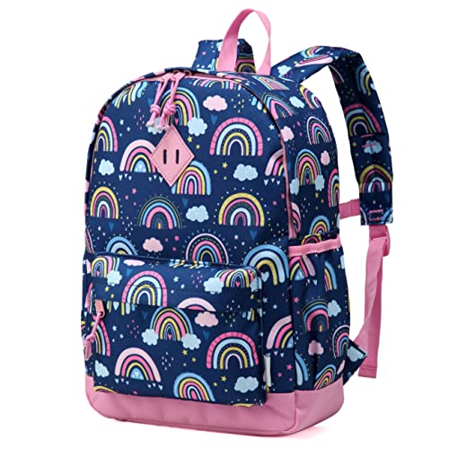 VASCHY Toddler Kids Backpack, Lightweight Water Resistant Daycare Preschool Backpack Schoolbag for Little Girls w Chest Strap Rainbows