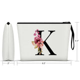 Vavabox A - Z Personalized Makeup Bag, Birthday Gifts for Women Mom, Gifts for Best Friend, Bride Bridesmaid Cosmetic bag (K, White)