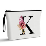 Vavabox A-Z Personalized Makeup Bag, Birthday Gifts for Women Mom, Gifts for Best Friend, Bride Bridesmaid Cosmetic bag (K, White)