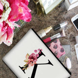 Vavabox A - Z Personalized Makeup Bag, Birthday Gifts for Women Mom, Gifts for Best Friend, Bride Bridesmaid Cosmetic bag (K, White)