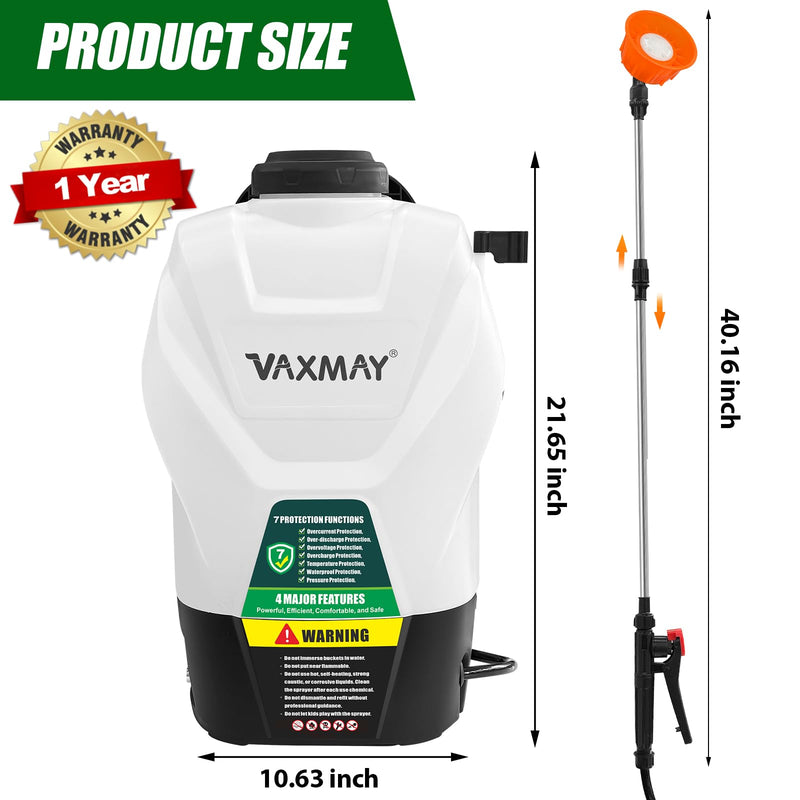 VAXMAY Backpack Sprayer 4.2 Gallon Battery Powered, 100 PSI Electric Garden Sprayer Works with Makita 18V Battery, Weed Lawn Yard Sprayer with 42" Telescopic Wand, 5 Nozzles, 2.5Ah Battery & Charger