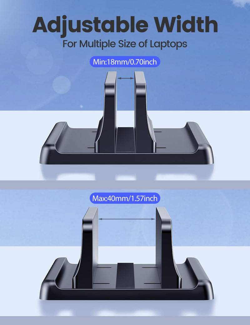 Vaydeer Vertical Laptop Stand Holder Organizer Plastic Adjustable Desktop Notebook Dock Space - Saving 3 in 1 for All MacBook Pro Air,Mac,HP,Dell,Microsoft Surface,Lenovo,up to 17.3 inches (Black)