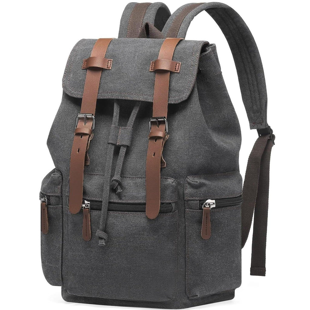 VAZUOOL Canvas Backpack for Men, Vintage Laptop Daypack Travel Rucksack Work College Computer Bag Bookbag Fits 15.6 Inch Laptop, Black | Backpacks4Less