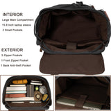 VAZUOOL Canvas Backpack for Men, Vintage Laptop Daypack Travel Rucksack Work College Computer Bag Bookbag Fits 15.6 Inch Laptop, Black