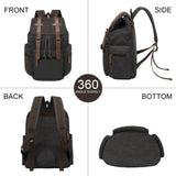 VAZUOOL Canvas Backpack for Men, Vintage Laptop Daypack Travel Rucksack Work College Computer Bag Bookbag Fits 15.6 Inch Laptop, Black