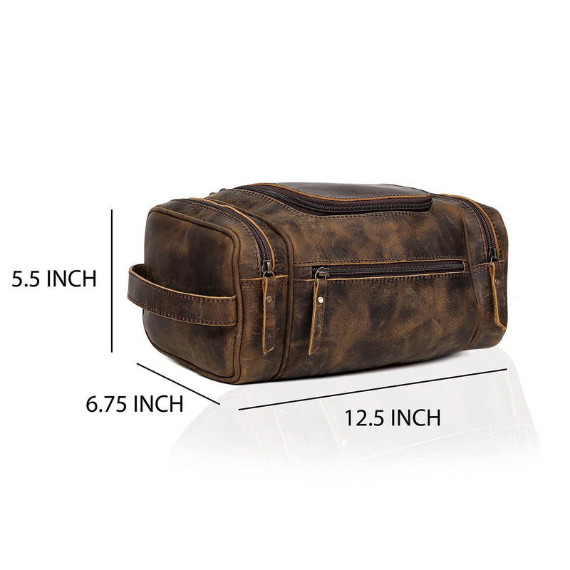 VC VINTAGE COUTURE Genuine Leather Toiletry Bag for Men - Extra Large Leather Men's Toiletry Bag for Traveling Hanging, Real Leather Dopp Kit for Men Leather Shaving Bag for Travel (Duff - Toiletry)