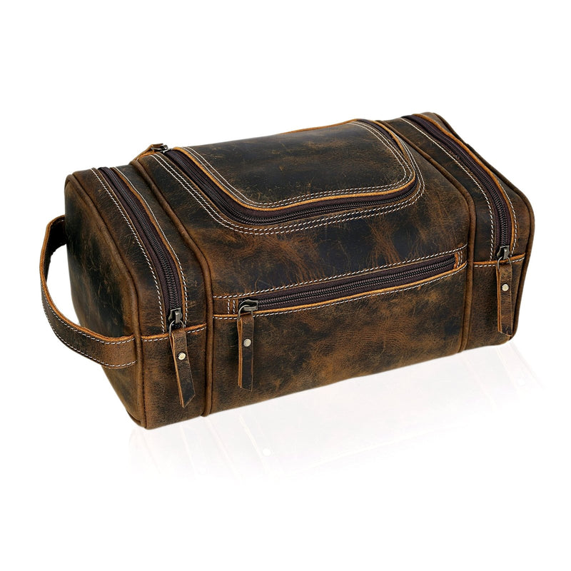 VC VINTAGE COUTURE Genuine Leather Toiletry Bag for Men - Extra Large Leather Men's Toiletry Bag for Traveling Hanging, Real Leather Dopp Kit for Men Leather Shaving Bag for Travel (Duff - Toiletry)