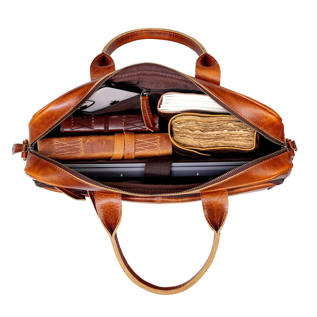 VC VINTAGE COUTURE Leather briefcase bag for men Leather Laptop Bags For Men and Women Travel Messenger Bag 16 Inch (Tan Brown, 16 Inch Briefcase)