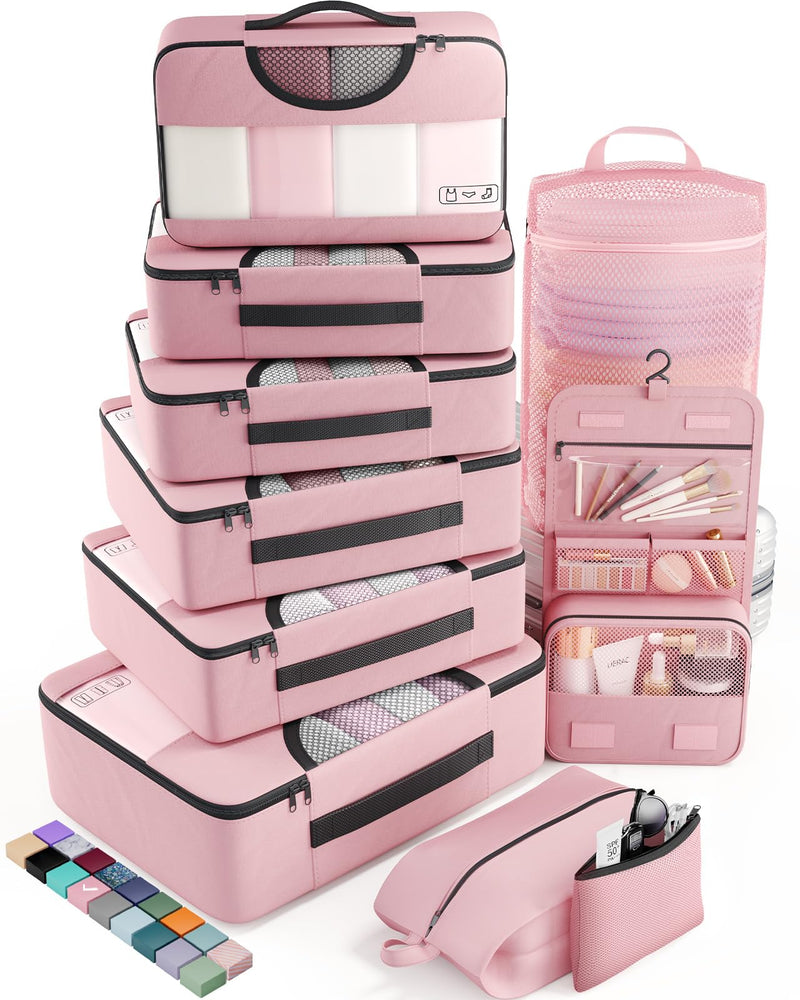 Veken 10 Set Packing Cubes for Travel Essential, Suitcase Organizer Bags in 4 Sizes, Carry - On Luggage Accessories with Large Laundry & Hanging Toiletry Bag, Must - Have for Airplane, Road Trip & Camping