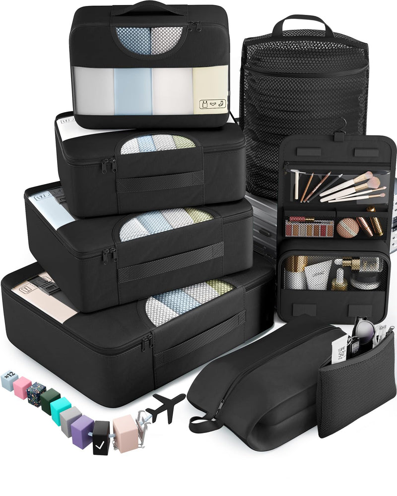 Veken 10 Set/8 Set Packing Cubes for Travel Essentials, Suitcase Organizer Bags in 4 Sizes, Carry - On Luggage Accessories with Laundry & Toiletry Bag, Airplane Must - Have, Road Trip & Camp Gifts for Men