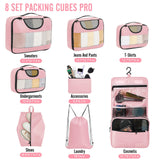 Veken 8 Set Packing Cubes for Travel Essentials, Pink Suitcase Organizer Bags in 4 Sizes, Carry - On Luggage Accessories with Large Laundry & Hanging Toiletry Bag, Must - Have for Airplane, Road Trip
