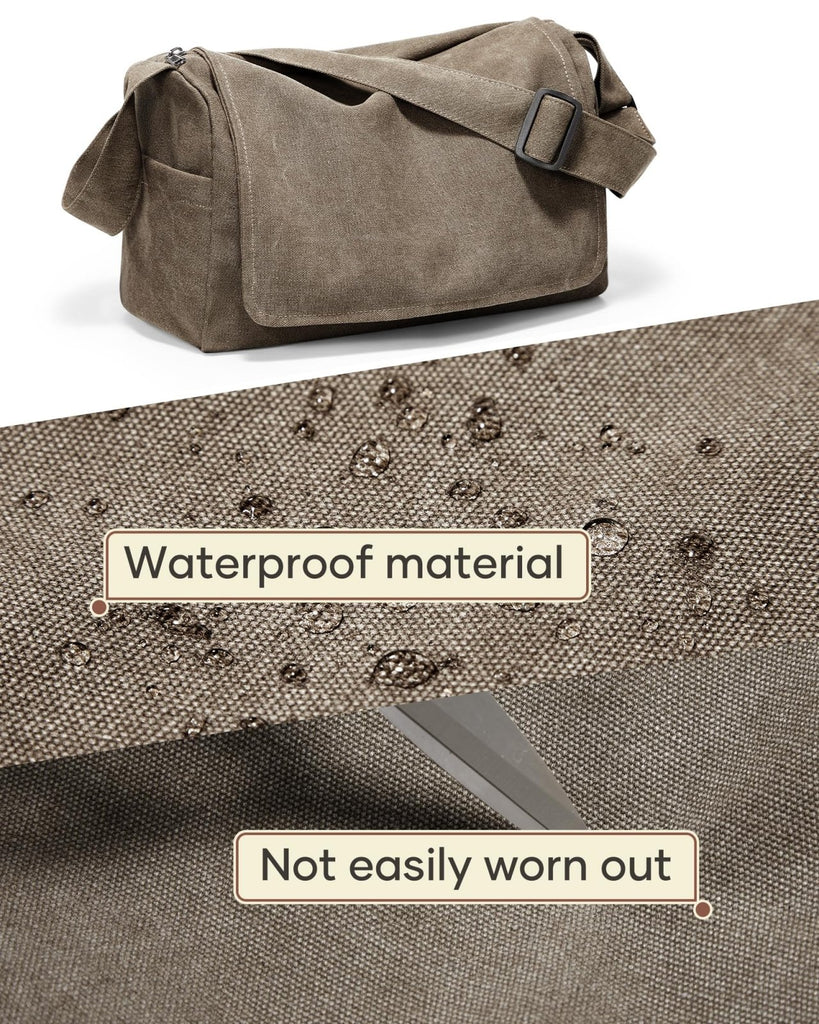VENATIN Vintage Canvas Messenger Bag for Men & Women, Large Crossbody Shoulder Bag Leisure Shoulder Sling Bags Handbag for Travel, Business Bookbag Fits 15.6 inch Laptop, Khaki