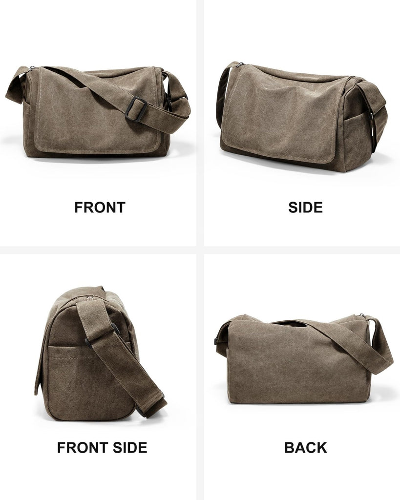 VENATIN Vintage Canvas Messenger Bag for Men & Women, Large Crossbody Shoulder Bag Leisure Shoulder Sling Bags Handbag for Travel, Business Bookbag Fits 15.6 inch Laptop, Khaki