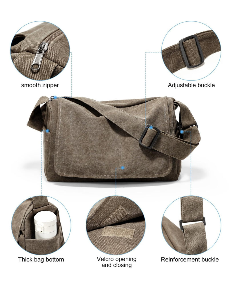 VENATIN Vintage Canvas Messenger Bag for Men & Women, Large Crossbody Shoulder Bag Leisure Shoulder Sling Bags Handbag for Travel, Business Bookbag Fits 15.6 inch Laptop, Khaki