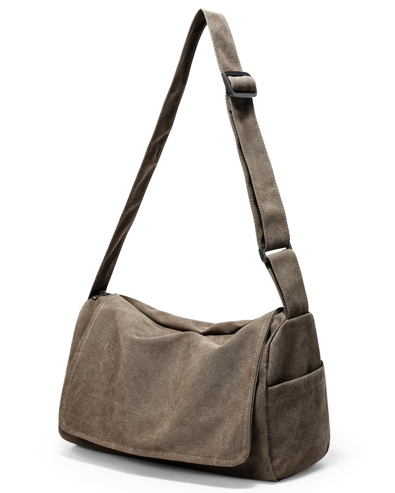VENATIN Vintage Canvas Messenger Bag for Men & Women, Large Crossbody Shoulder Bag Leisure Shoulder Sling Bags Handbag for Travel, Business Bookbag Fits 15.6 inch Laptop, Khaki