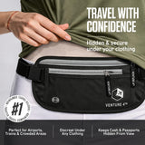 VENTURE 4TH Money Belt for Travel – Hidden Under - Clothes RFID Blocking Passport Holder & Slim Travel Wallet Pouch for Men & Women to Protect Cash, Cards & Documents (Black)