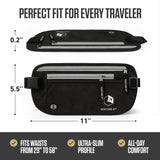 VENTURE 4TH Money Belt for Travel – Hidden Under - Clothes RFID Blocking Passport Holder & Slim Travel Wallet Pouch for Men & Women to Protect Cash, Cards & Documents (Black)