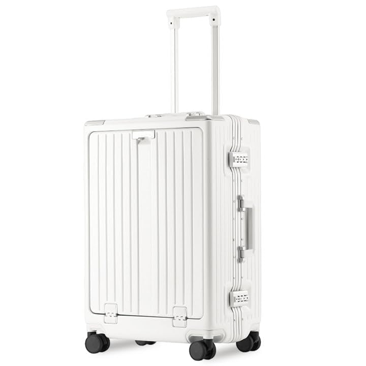 VentureVault Carry On Luggage 22x14x9 Airline Approved Aluminum Frame, 20 Inch Hard Shell Carry On Luggage, Suitcase Carry - on Zipperless Luggage, TSA Approved (White)