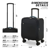 Verage 14.5 inch Underseat Carry On Luggage with Wheels, Black Softside Small Suitcase Spinner Wheeled Rolling Travel Laptop Bag for Airlines Airplanes Short Trip Men Women