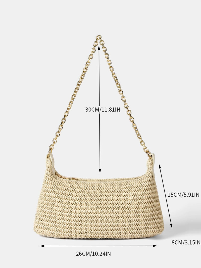 Verdusa Women's Straw Woven Shoulder Bag Tote Handbag Summer Beach Purse Vacation Bags Beige One Size