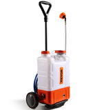 VEVOR 4 Gallon Battery Powered Backpack Sprayer with Wheeled Cart, Adjustable 0 - 94 PSI, 13FT Hose, 6 Nozzles, 2 Wands Included, Wide Mouth Lid for Weeding, Cleaning, Long Spray Time Without Fatigue