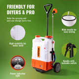 VEVOR 4 Gallon Battery Powered Backpack Sprayer with Wheeled Cart, Adjustable 0 - 94 PSI, 13FT Hose, 6 Nozzles, 2 Wands Included, Wide Mouth Lid for Weeding, Cleaning, Long Spray Time Without Fatigue