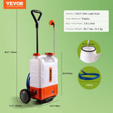 VEVOR 4 Gallon Battery Powered Backpack Sprayer with Wheeled Cart, Adjustable 0 - 94 PSI, 13FT Hose, 6 Nozzles, 2 Wands Included, Wide Mouth Lid for Weeding, Cleaning, Long Spray Time Without Fatigue