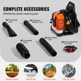 VEVOR Backpack Leaf Blower, 52CC 2 - Cycle Leaf Blower with 1.37L Fuel Tank, 480CFM Air Volume 175MPH Speed, Ideal for Lawn Care, Leaf Cleaning, and Snow Removal
