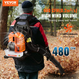 VEVOR Backpack Leaf Blower, 52CC 2 - Cycle Leaf Blower with 1.37L Fuel Tank, 480CFM Air Volume 175MPH Speed, Ideal for Lawn Care, Leaf Cleaning, and Snow Removal