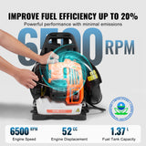 VEVOR Backpack Leaf Blower, 52CC 2 - Cycle Leaf Blower with 1.37L Fuel Tank, 480CFM Air Volume 175MPH Speed, Ideal for Lawn Care, Leaf Cleaning, and Snow Removal