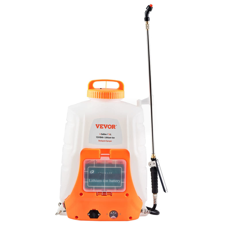 VEVOR Battery Powered Backpack Sprayer, 0 - 90 PSI Adjustable Pressure, 4 Gallon Tank, Back Pack Sprayer with 8 Nozzles and 2 Wands, 12V 8Ah Battery, Wide Mouth Lid for Weeding, Spraying, Cleaning
