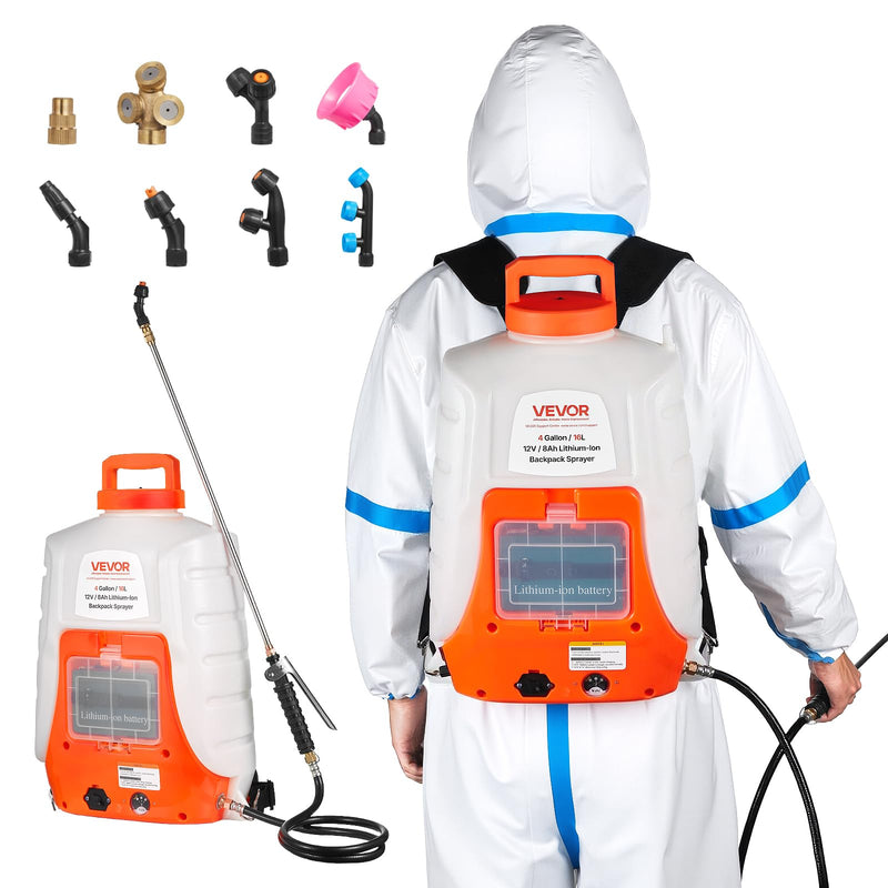 VEVOR Battery Powered Backpack Sprayer, 4 Gallons Electric Lawn Sprayer with 8 Nozzles & 2 Telescopic Wands, 90PSI Adjustable Pressure, 4 - 6 Hour Runtime, Yard Sprayers for Lawn and Garden