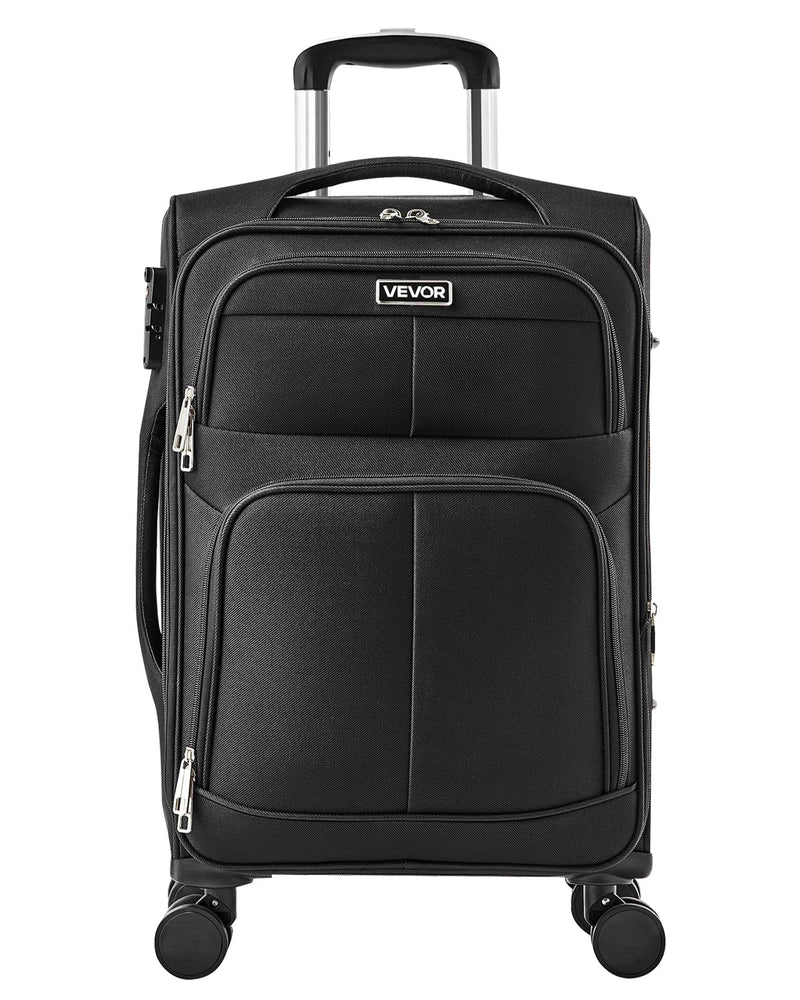 VEVOR Softside Expandable Luggage with Spinner Wheels, 20 - Inch Softside Carry on Luggage, Lightweight Checked Suitcase with Expandable Zippered Pocket and TSA Lock, Black