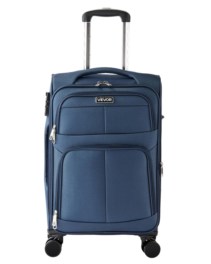 VEVOR Softside Expandable Luggage with Spinner Wheels, 20 - Inch Softside Carry on Luggage, Lightweight Checked Suitcase with Expandable Zippered Pocket and TSA Lock, Blue