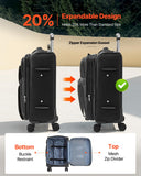 VEVOR Softside Expandable Luggage with Spinner Wheels, 20 - Inch Softside Carry on Luggage, Lightweight Checked Suitcase with Expandable Zippered Pocket and TSA Lock, Black