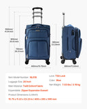 VEVOR Softside Expandable Luggage with Spinner Wheels, 20 - Inch Softside Carry on Luggage, Lightweight Checked Suitcase with Expandable Zippered Pocket and TSA Lock, Blue
