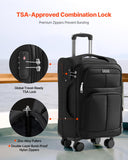 VEVOR Softside Expandable Luggage with Spinner Wheels, 20 - Inch Softside Carry on Luggage, Lightweight Checked Suitcase with Expandable Zippered Pocket and TSA Lock, Black